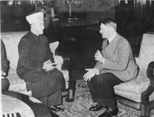 Haj Amin Al-Husseini, the Mufti of Jerusalem and father of the ?alestinian movement, and associate Adolf Hitler in Berlin during WWII.